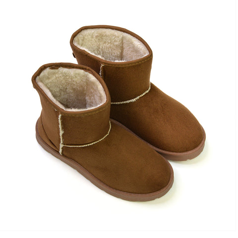 Junie Classic Flat Ankle Winter  Boots with Faux Fur Insoles in Sand