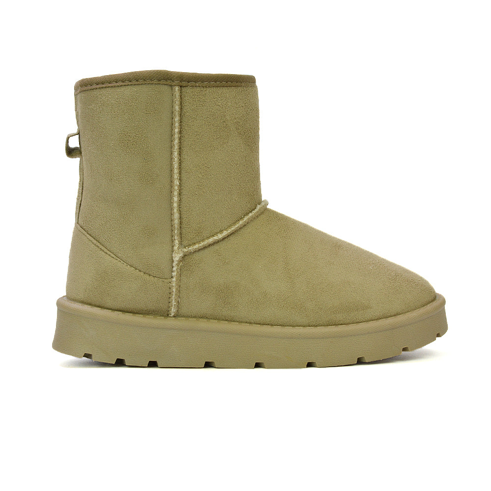 Junie Classic Flat Ankle Winter  Boots with Faux Fur Insoles in Sand