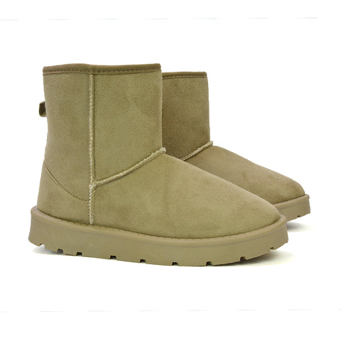 Junie Classic Flat Ankle Winter  Boots with Faux Fur Insoles in Sand