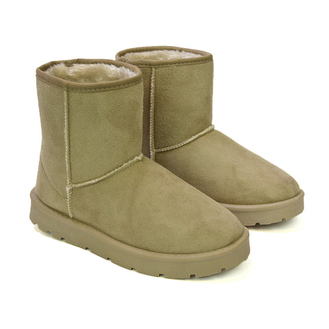 Junie Classic Flat Ankle Winter  Boots with Faux Fur Insoles in Sand