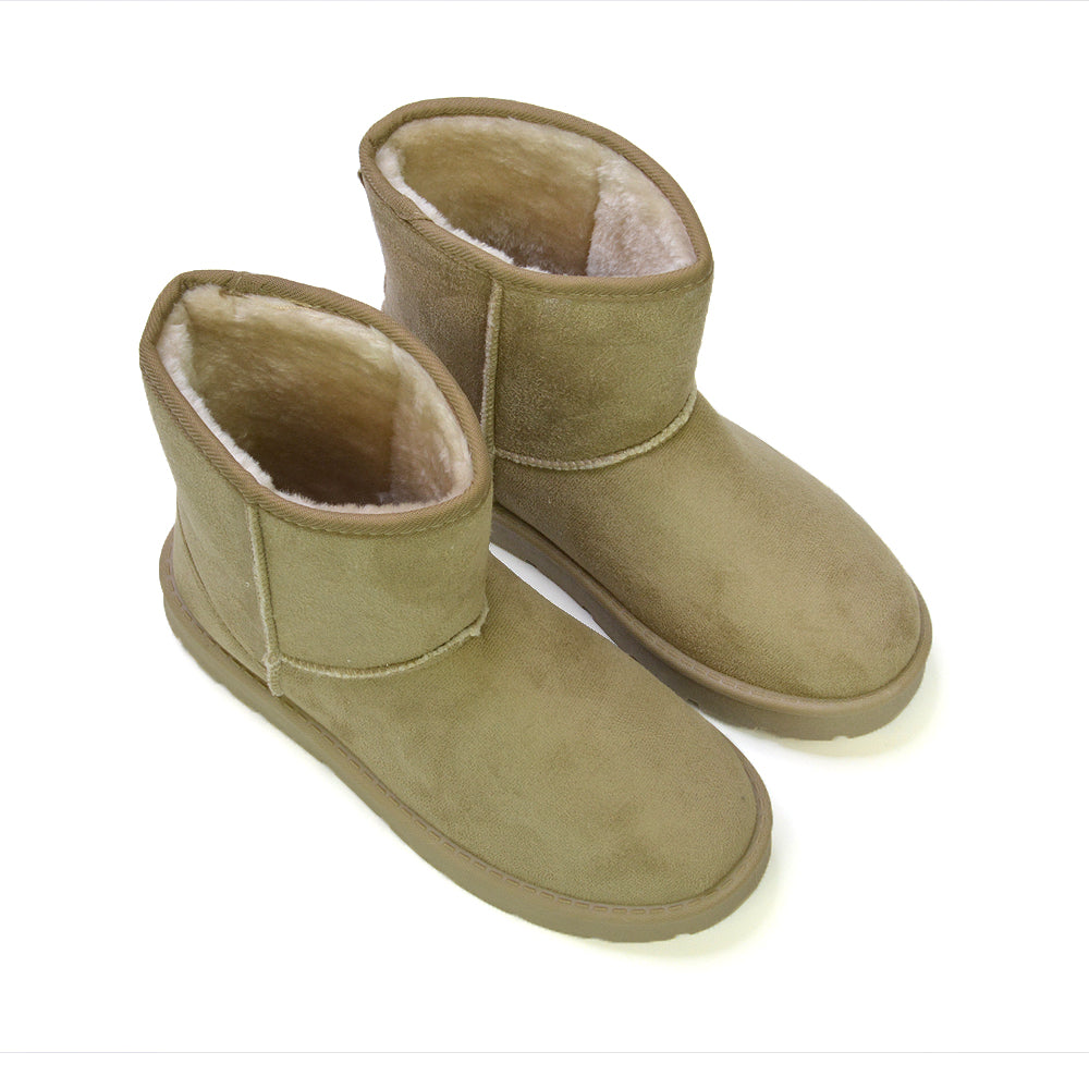 Junie Classic Flat Ankle Winter  Boots with Faux Fur Insoles in Sand