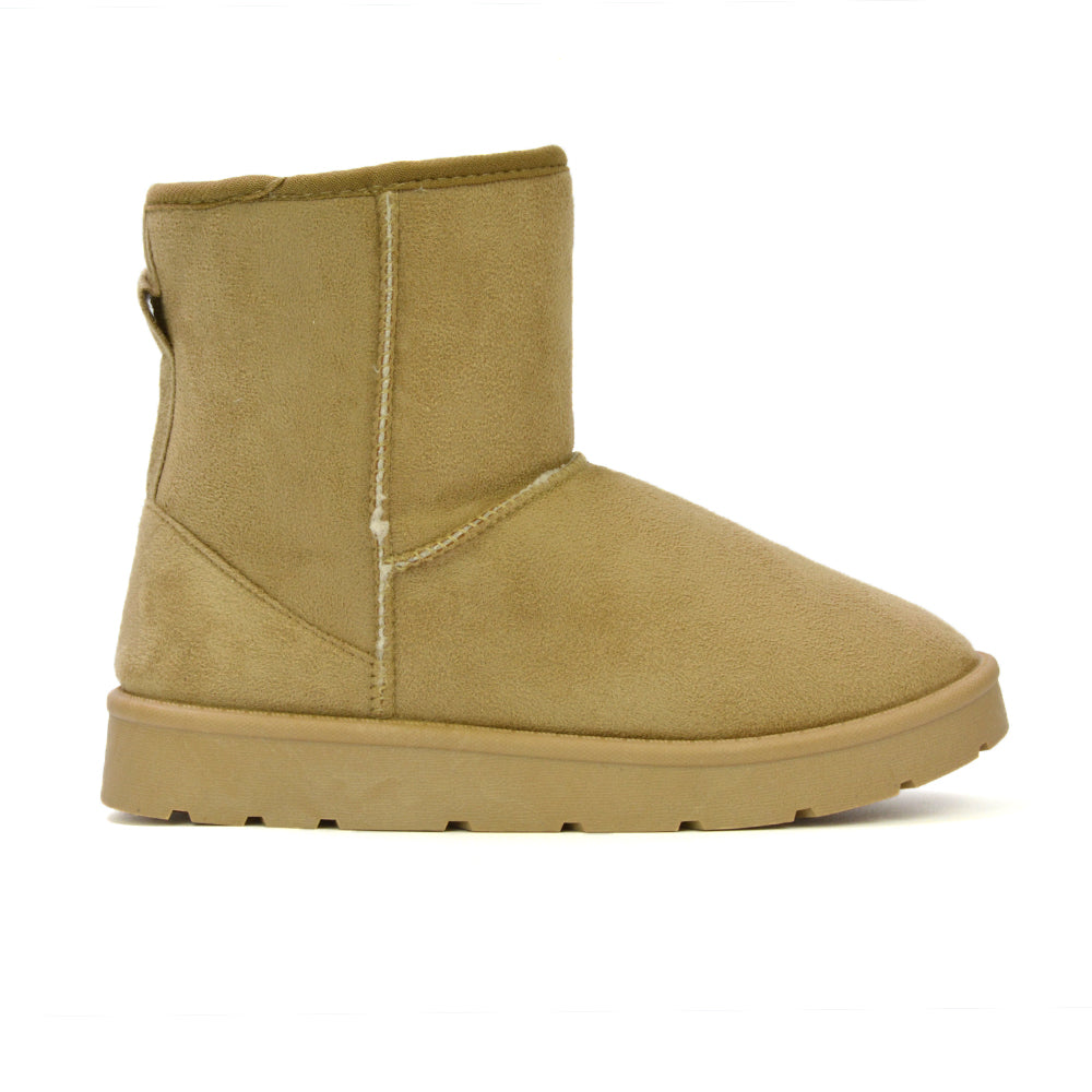 Junie Classic Flat Ankle Winter  Boots with Faux Fur Insoles in Sand