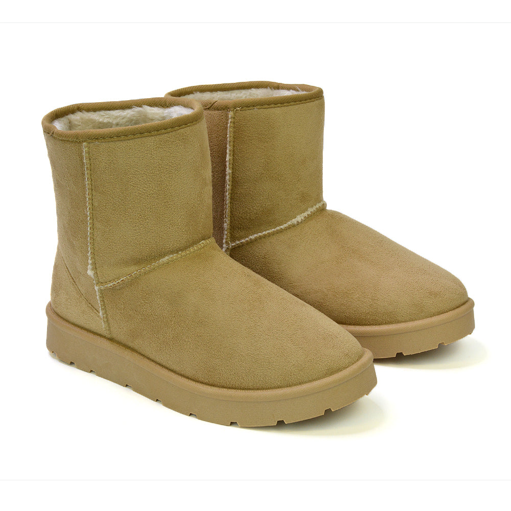 Junie Classic Flat Ankle Winter  Boots with Faux Fur Insoles in Mushroom