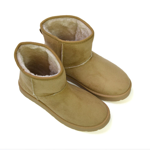 Junie Classic Flat Ankle Winter  Boots with Faux Fur Insoles in Sand