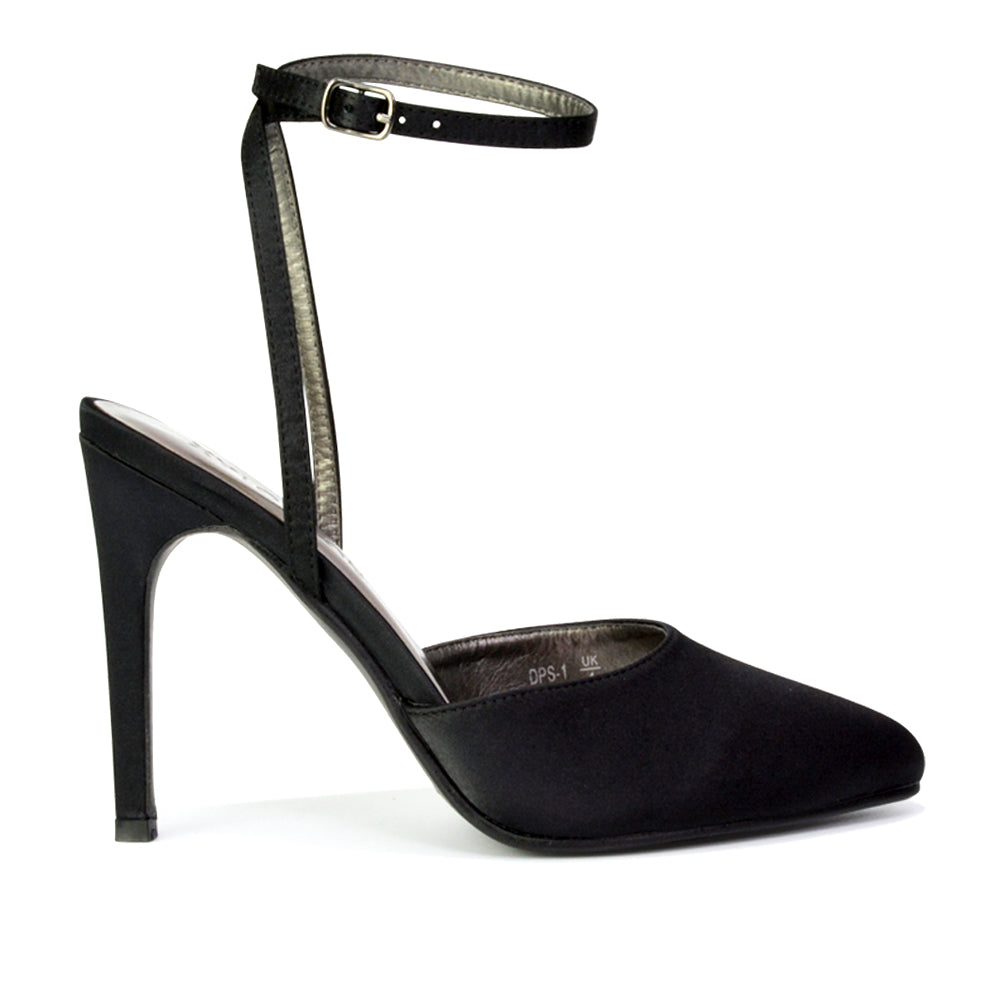 Liliane Pointed Toe Satin Court Heel Stiletto Bridal Shoes in Black