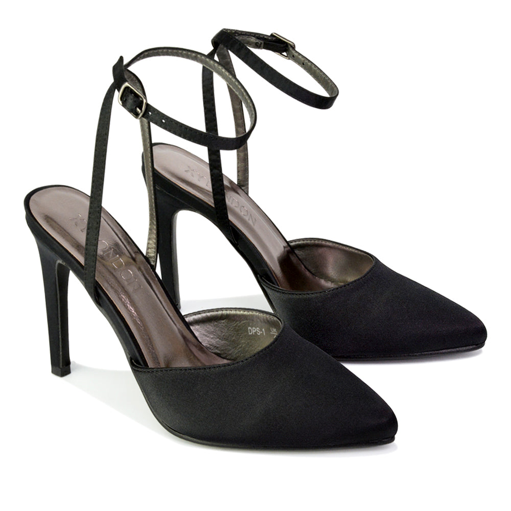 Liliane Pointed Toe Satin Court Heel Stiletto Bridal Shoes in Black