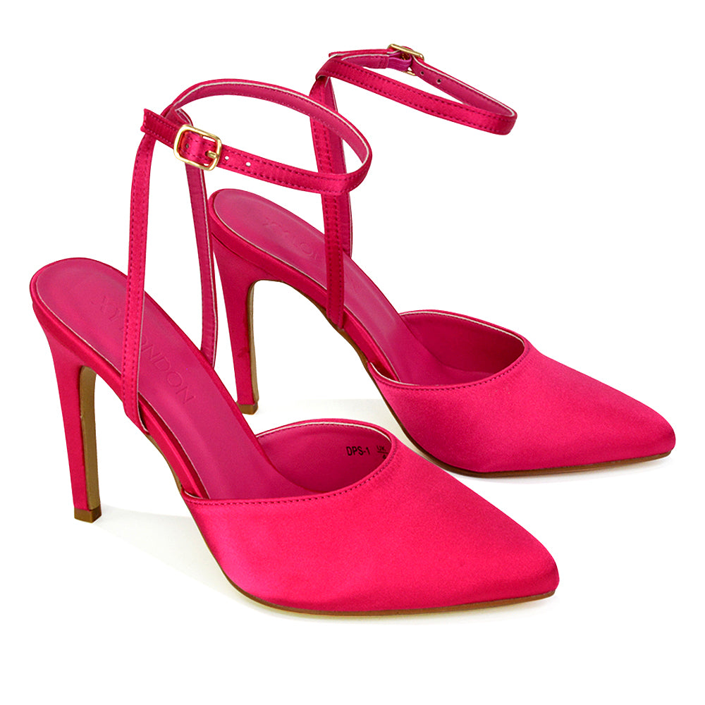 Liliane Pointed Toe Satin Court Heel Stiletto Bridal Shoes in Hot Pink
