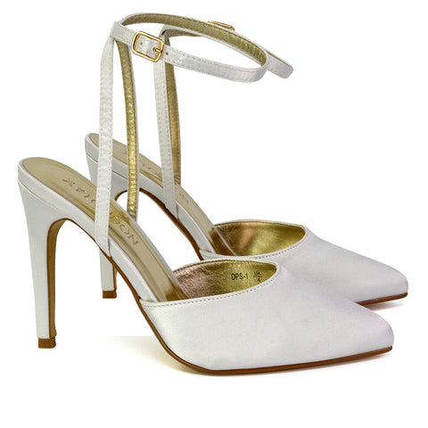 Liliane Pointed Toe Satin Court Heel Stiletto Bridal Shoes in White