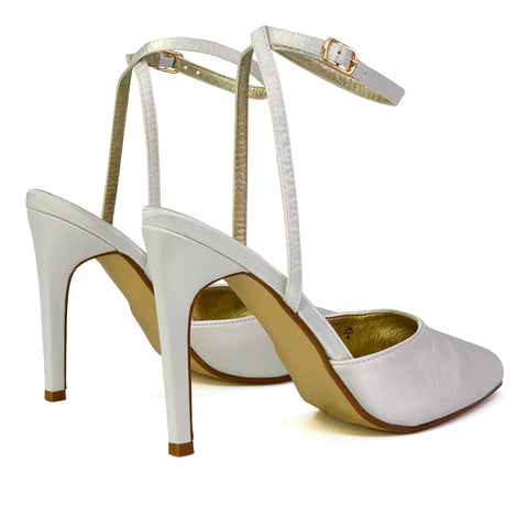 Liliane Pointed Toe Satin Court Heel Stiletto Bridal Shoes in White