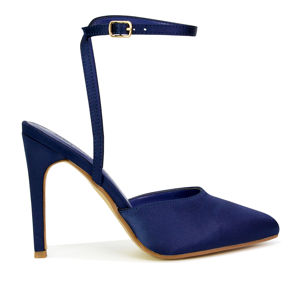 Liliane Pointed Toe Satin Court Heel Stiletto Bridal Shoes in Navy