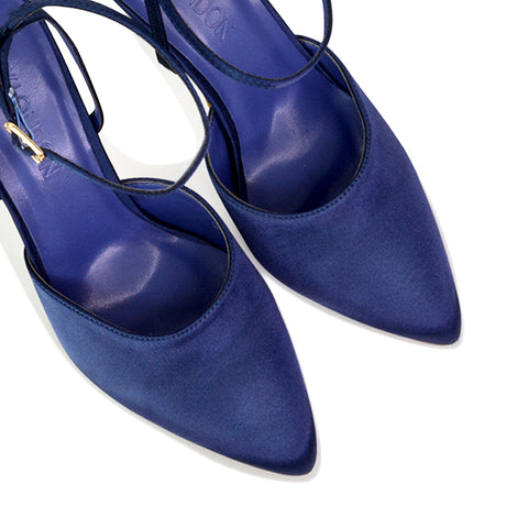 Liliane Pointed Toe Satin Court Heel Stiletto Bridal Shoes in Navy