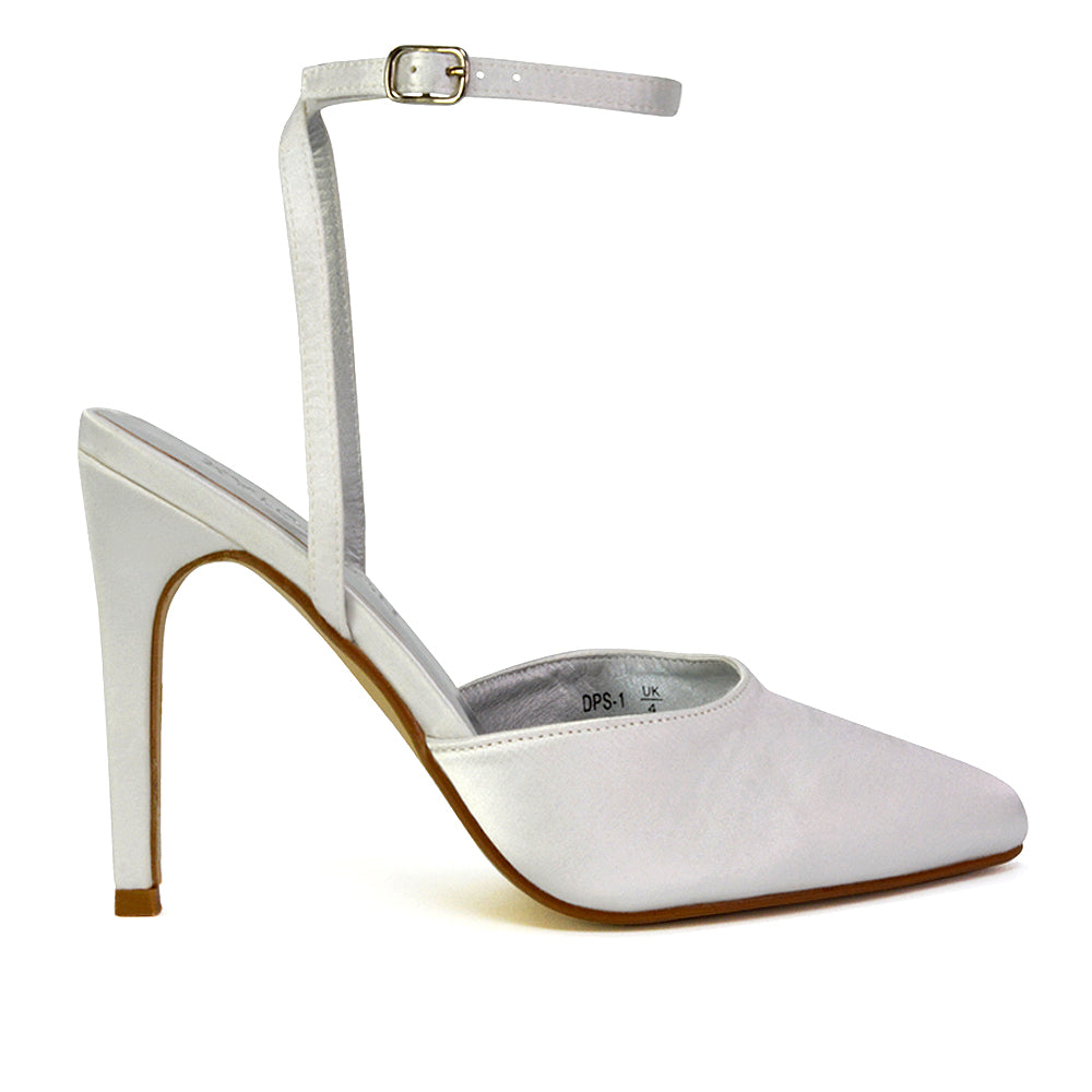 Liliane Pointed Toe Satin Court Heel Stiletto Bridal Shoes in White