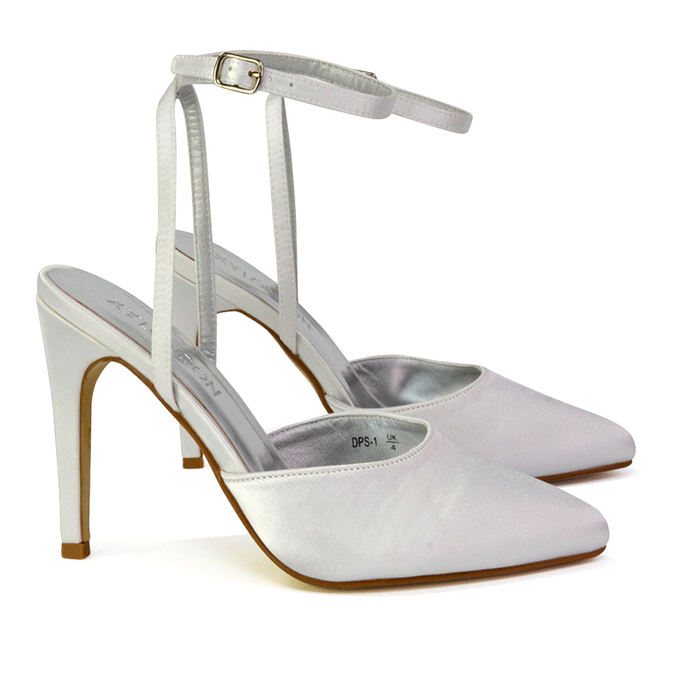 Liliane Pointed Toe Satin Court Heel Stiletto Bridal Shoes in White