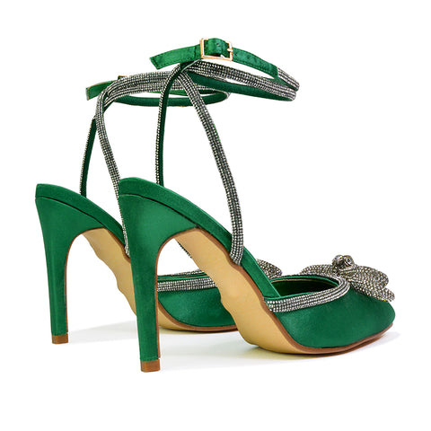 green diamante heels