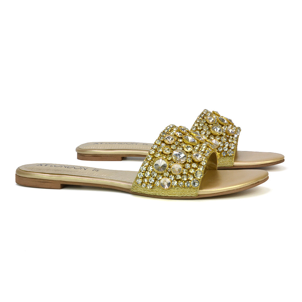 gold diamante sandals