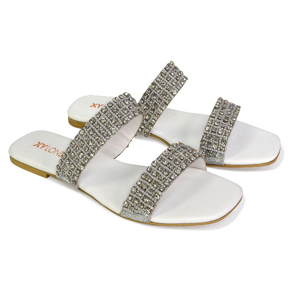 white flat sandals