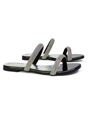 black diamante flat sandals