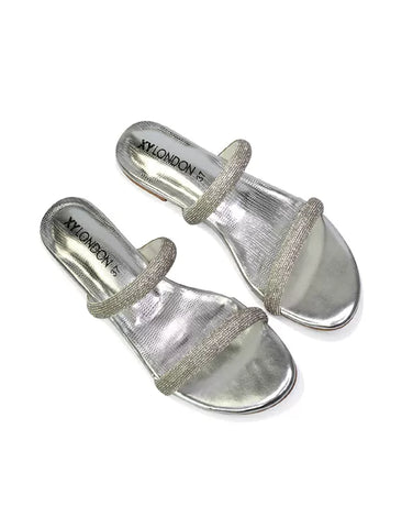 Hope Slip On Sparkly Bridal Shoes Summer Diamante Flat Sandals in Gold