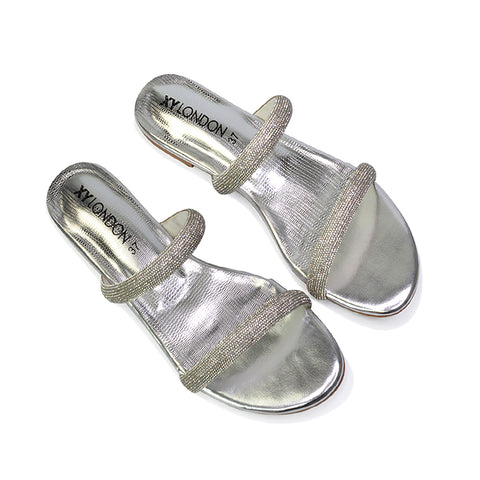 Hope Slip On Sparkly Bridal Shoes Summer Diamante Flat Sandals in Gold