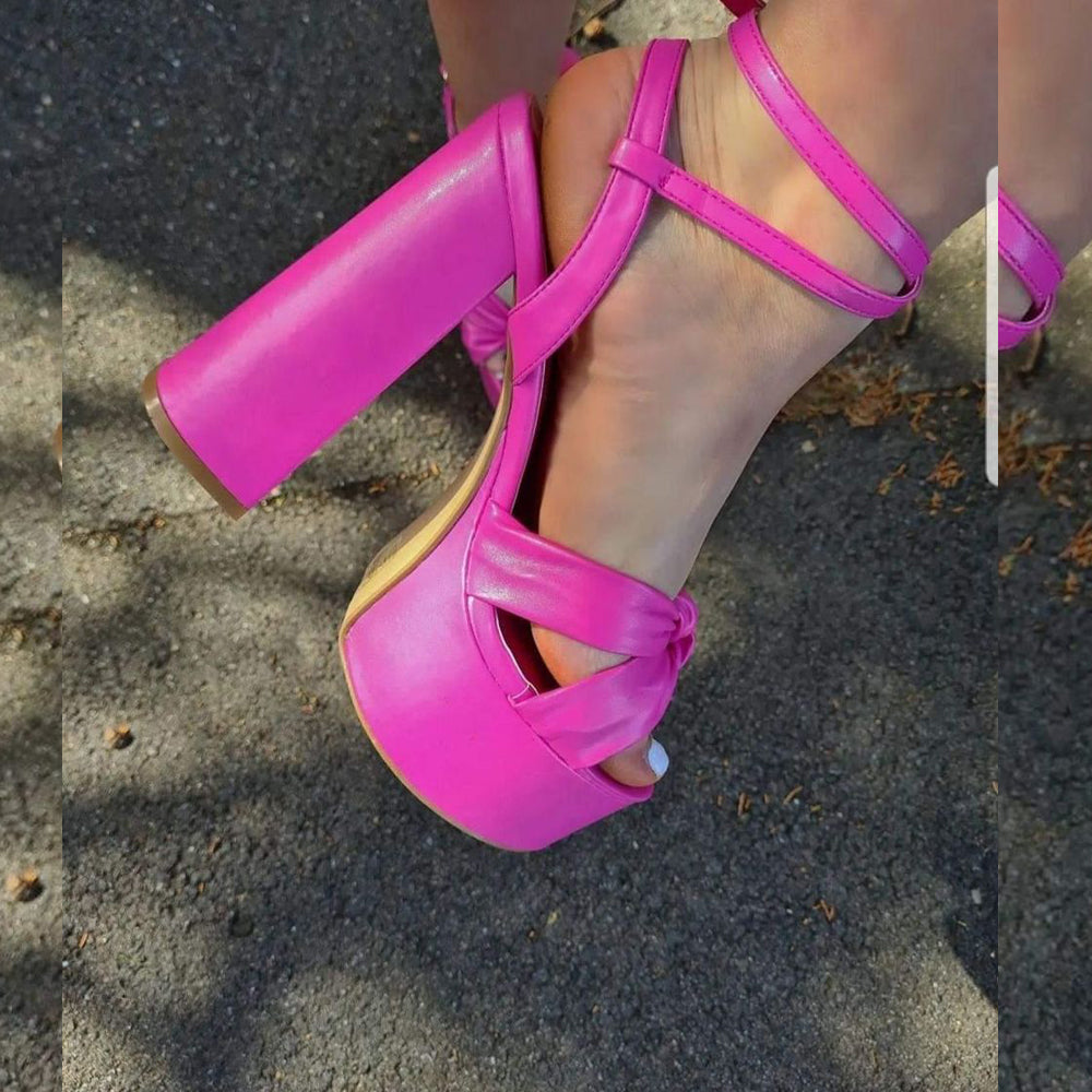 pink block high heels