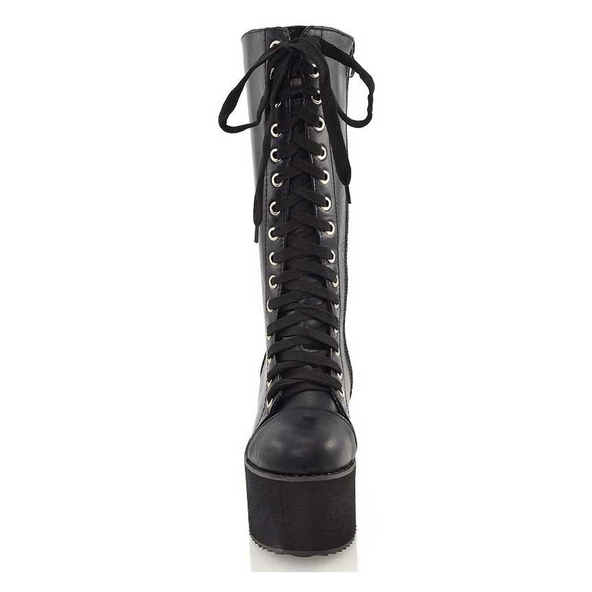 LIZ'S CHUNKY SOLE LACE UP KNEE HIGH BIKER WINTER PLATFORM BOOTS IN BLACK FAUX SUEDE