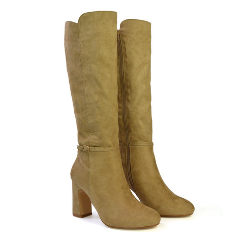 tan high heel knee high boots