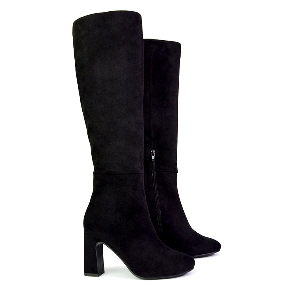 black high heel knee high boots