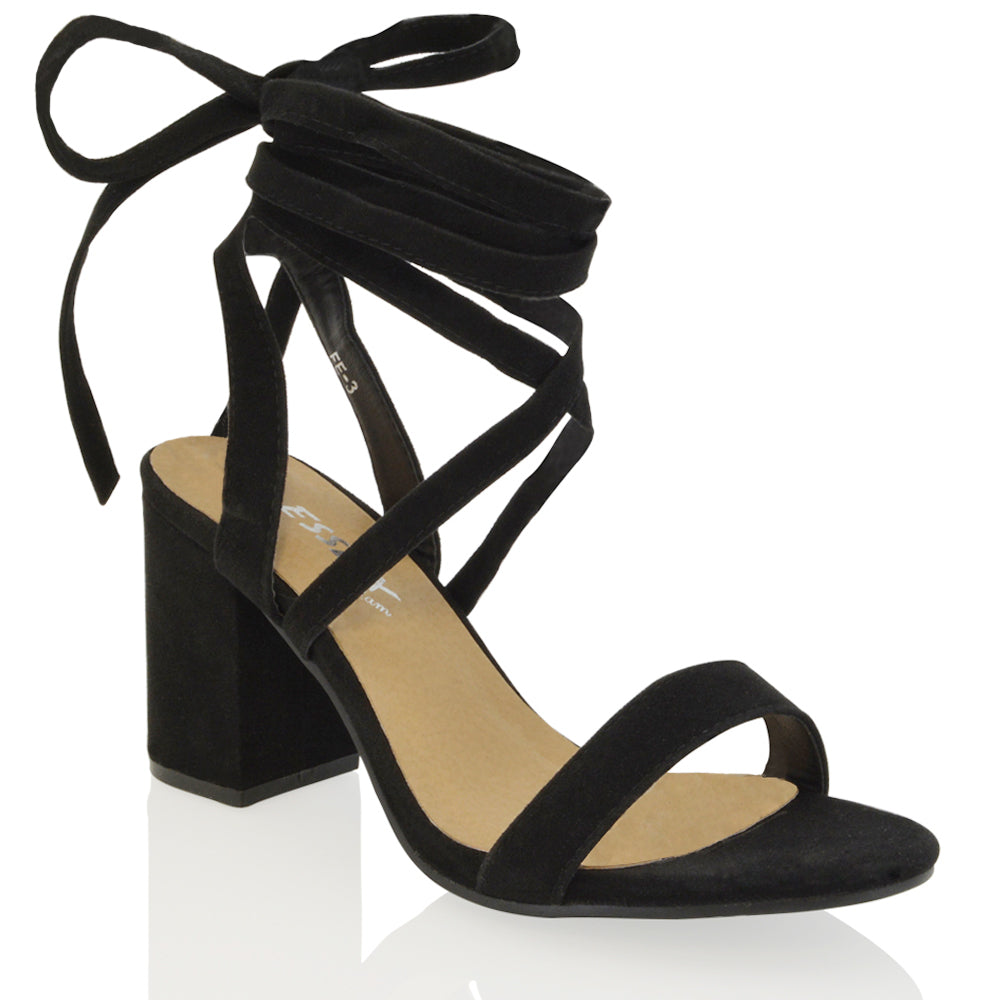 Black lace up block heel sandals best sale