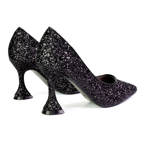 Dragonfruit Glitter Pumps Pointed Toe Sparkly Glitter Heel Court Shoes in Silver