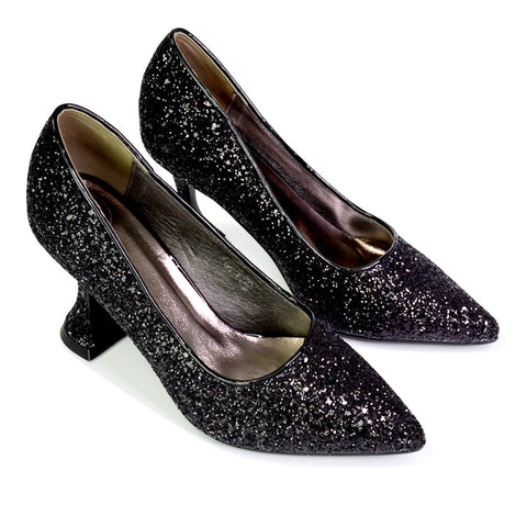 Dragonfruit Glitter Pumps Pointed Toe Sparkly Glitter Heel Court Shoes in Silver