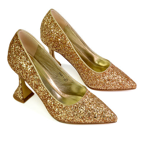 Dragonfruit Glitter Pumps Pointed Toe Sparkly Glitter Heel Court Shoes in Green