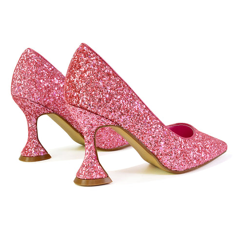 Dragonfruit Glitter Pumps Pointed Toe Sparkly Glitter Heel Court Shoes in Silver