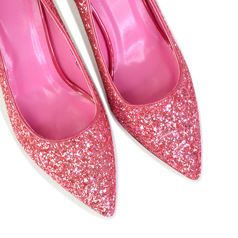 Dragonfruit Glitter Pumps Pointed Toe Sparkly Glitter Heel Court Shoes in Green