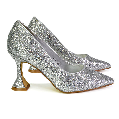 Dragonfruit Glitter Pumps Pointed Toe Sparkly Glitter Heel Court Shoes in Black