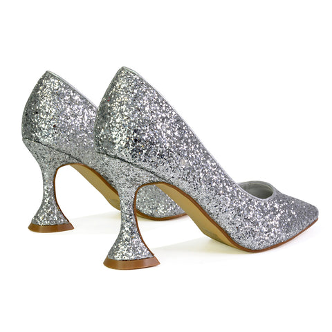 Dragonfruit Glitter Pumps Pointed Toe Sparkly Glitter Heel Court Shoes in Black