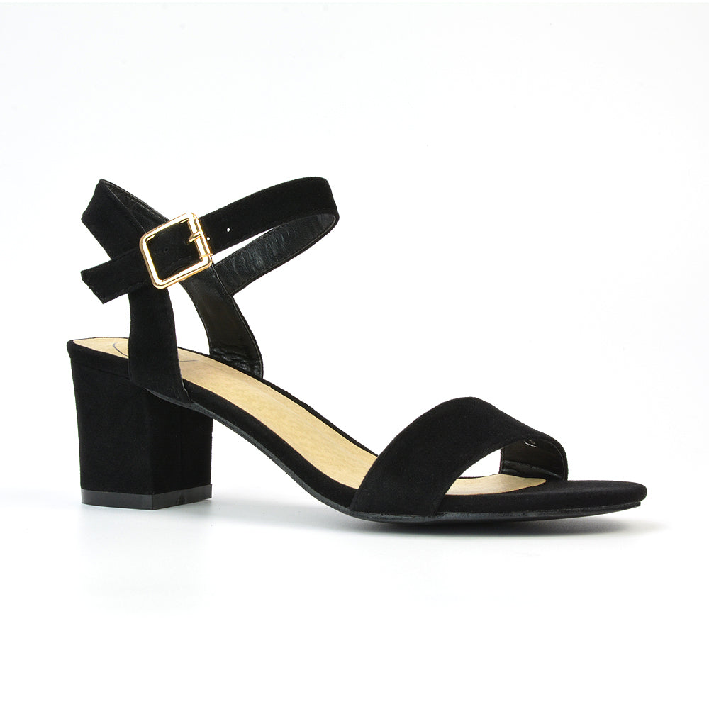 Mariana Strappy Buckle Up Mid Block Heel Sandals in Gold Metallic