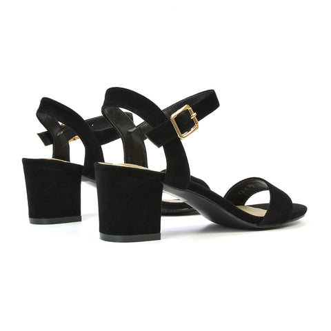 black mid block heels