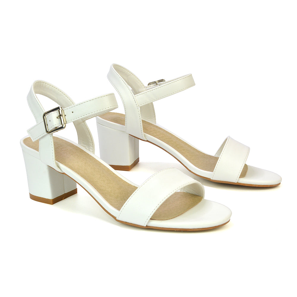 Mariana Strappy Buckle Up Mid Block Heel Sandals in Silver Metallic