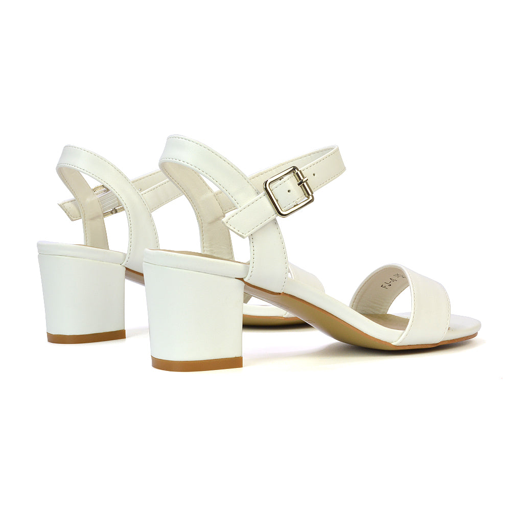 white mid block heels