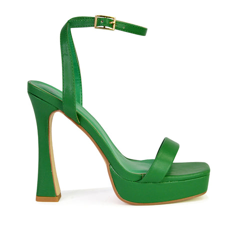 Coconut Strappy Block High Heel Strappy Platform Sandals in Green