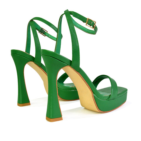 Coconut Strappy Block High Heel Strappy Platform Sandals in Green