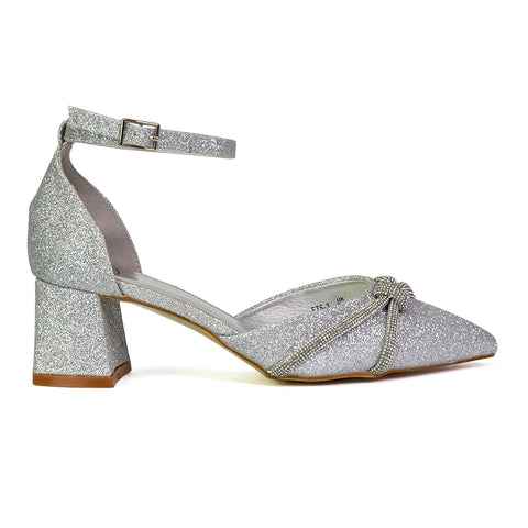 silver mid heels