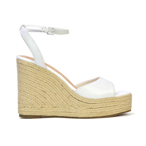 Kassie Square Toe Espadrille Platform Wedge Heel Sandals With Ankle Strap in Gold