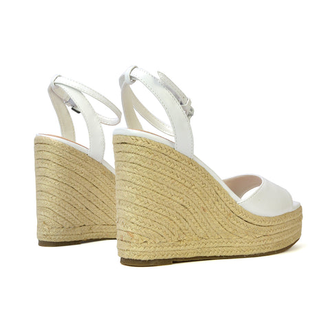 Kassie Square Toe Espadrille Platform Wedge Heel Sandals With Ankle Strap in Gold