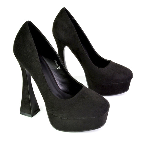 Karlie Flared Curved Stiletto Platform High Heel Court Shoes in Fuchsia