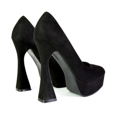 Karlie Flared Curved Stiletto Platform High Heel Court Shoes in Fuchsia