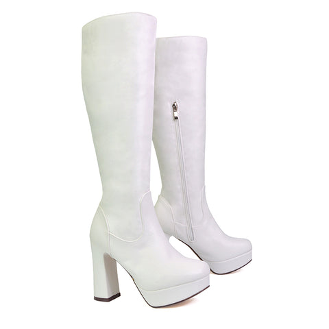 white heeled boots
