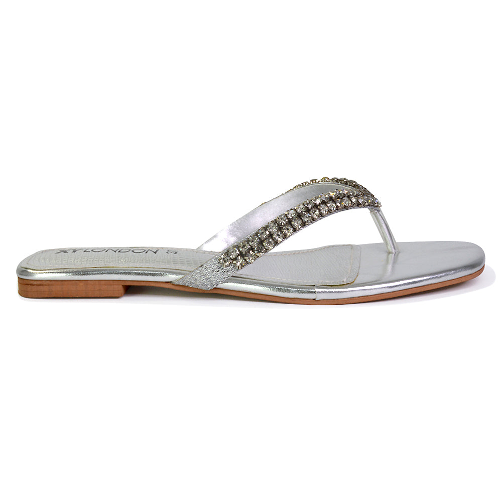 Flat Diamante Sandals Flip Flops XY London xylondon