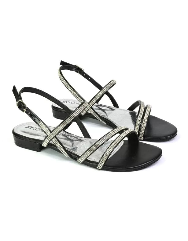 black diamante flat sandals