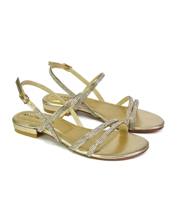 gold flat diamante sandals